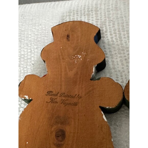 A pair Of Hand painted wood snowmen, 7” x 4, Christmas decoration/ Kim Vagnetti - Picture 4 of 5